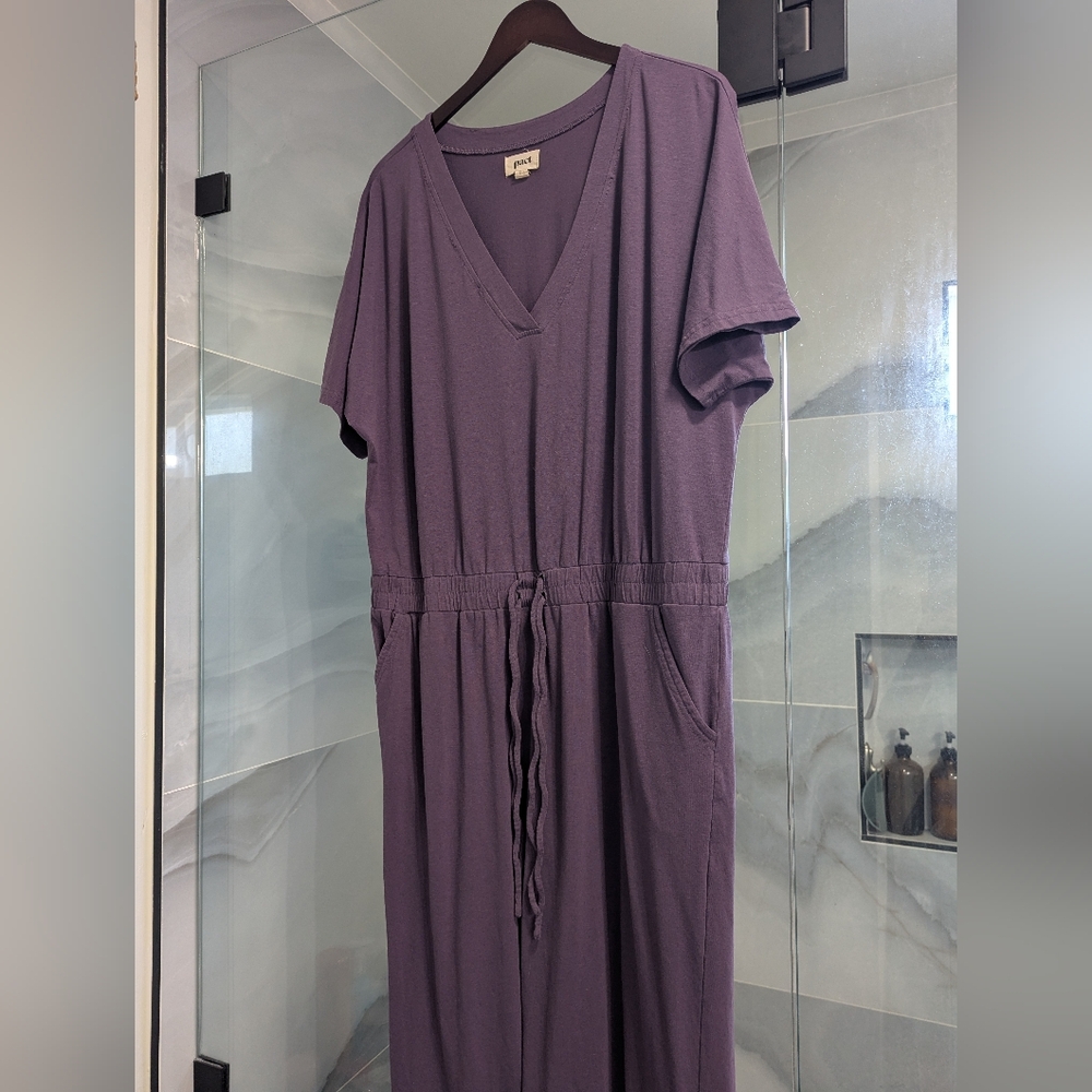 Pact Revive Deep V Jumpsuit Purple Size XL